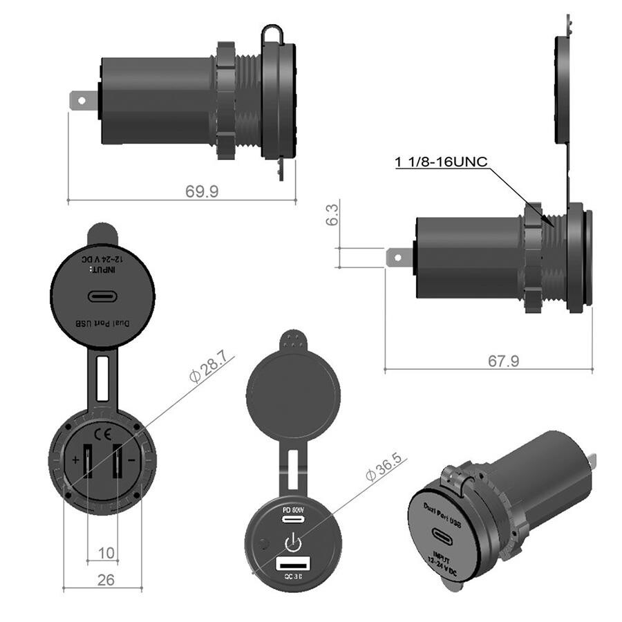 Dokunmatik Switchli USB + Type-C 12-24V Şarj Soketi - 6